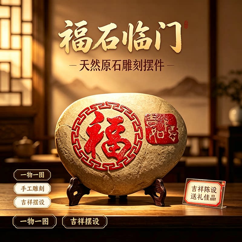 福字手工原石传统阳刻孤品摆件
