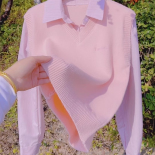 十三行韩版时尚假两件设计感宽松显瘦针织衫2025春季高级感上衣女