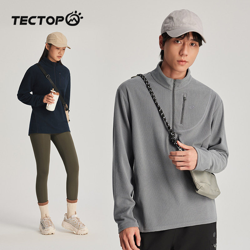 探拓户外秋冬季男女同款华夫格打底衫T恤徒步卫衣休闲运动抓绒衣