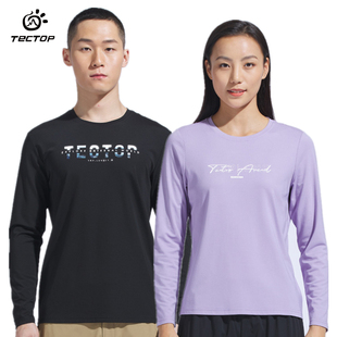 宽松透气圆领长袖 探拓户外春夏季 男女徒步运动弹力速干T恤情侣款