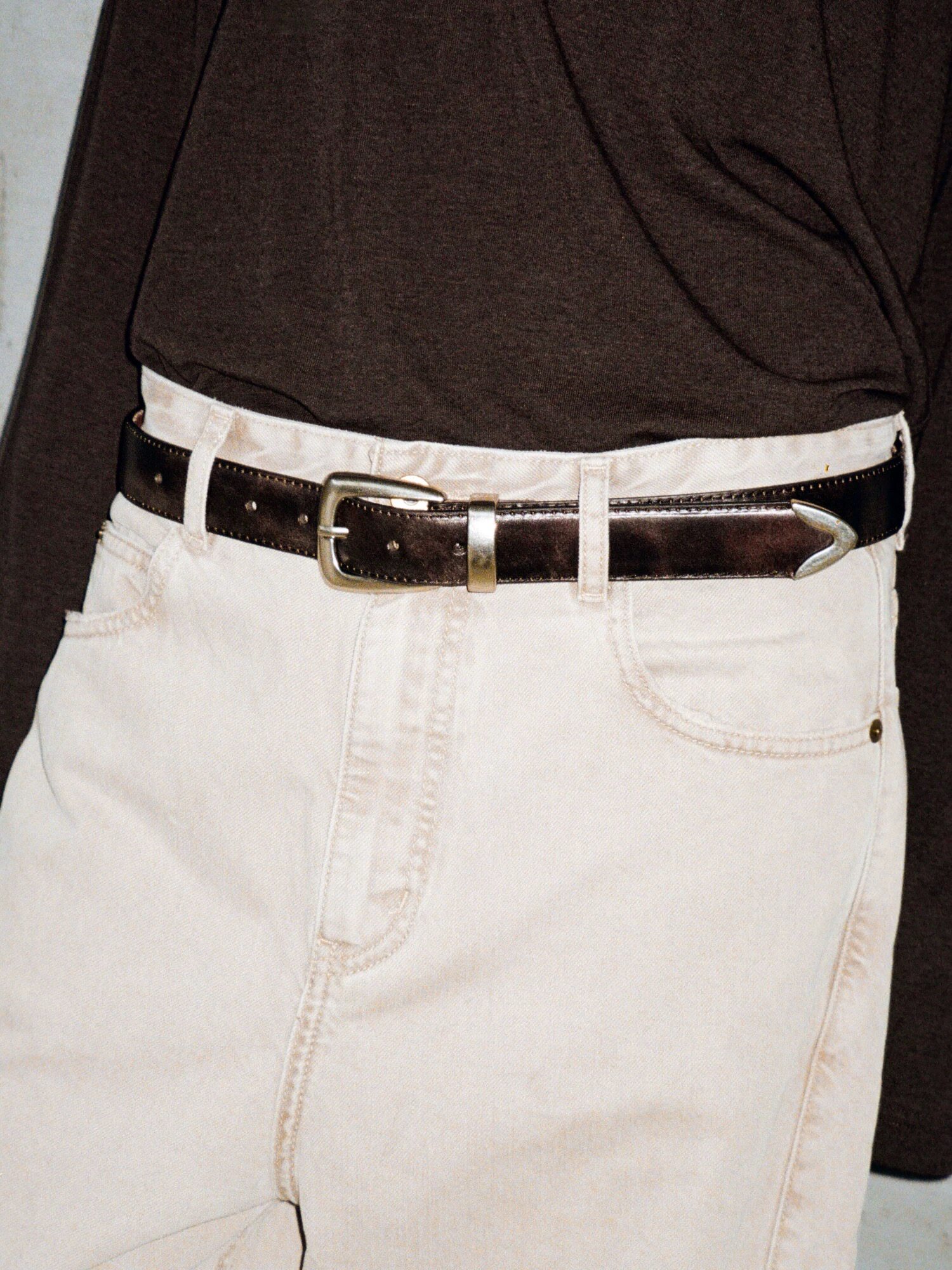 thumbnail for Vintage old money style hand-polished distressed matte silver buckle belt * custom hardware top layer cowhide