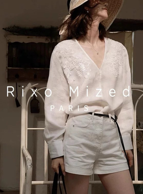 -26夏上新重工钉珠V领亚麻上衣小衫ys-3664