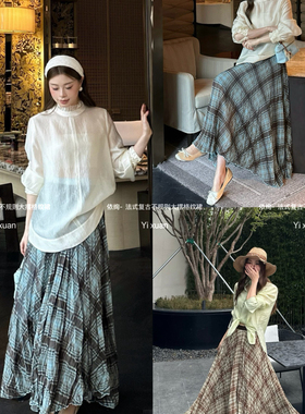 早春法式复古不规则大摆乔其纱半身裙40746