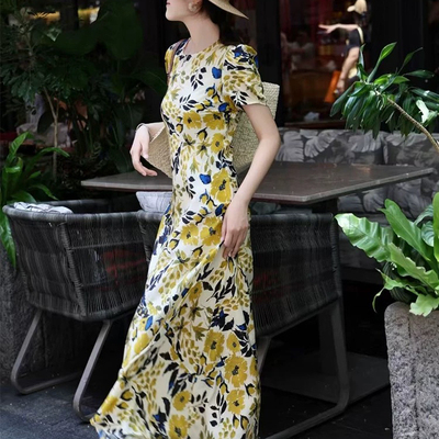 -夏上新高级真丝南法度假风长款遮肉连衣裙（含55真丝）30653