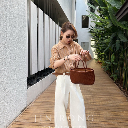 夏上新轻奢老钱风竖条纹亚麻衬衫(无配件)J916