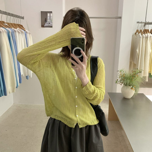 夏上新夏日清透感超细竹节麻开衫 M9902 竖条镂空设计针织开衫