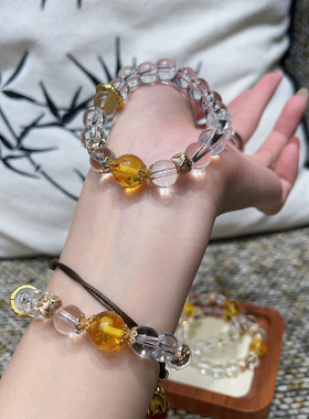 依绚-然白阿塞手串纳福转运轻奢水晶黄蜜花招财纯净手链手链40956