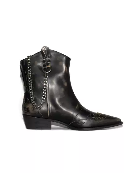 Richill Melancholy 25Aw Rubbed Leather Antique Silver Metal Chain Knight Ankle Boots Leather Shoes