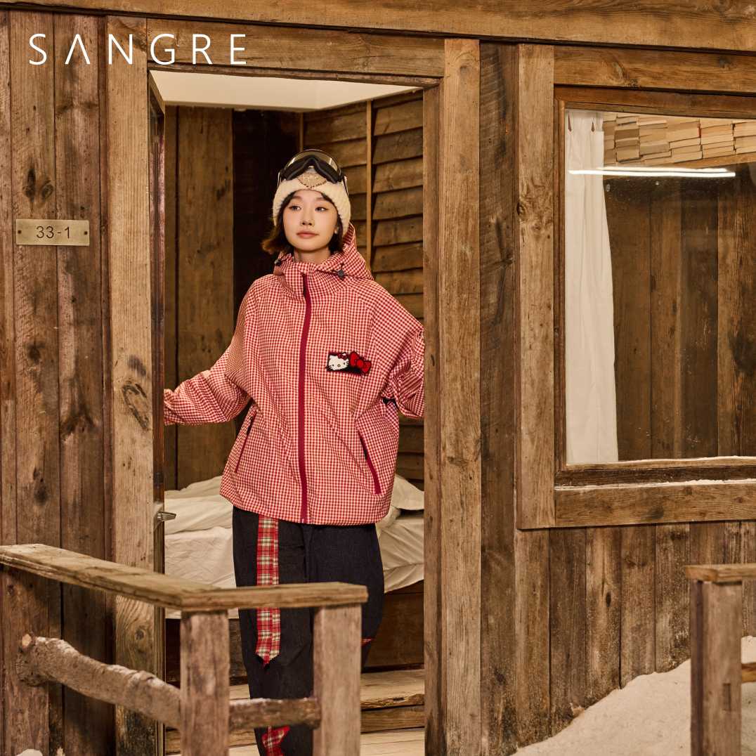 SANGRE红格子仿牛仔星星滑雪服