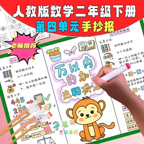人教版数学二年级下册第四单元万以内的加法和减法手抄报思维导图