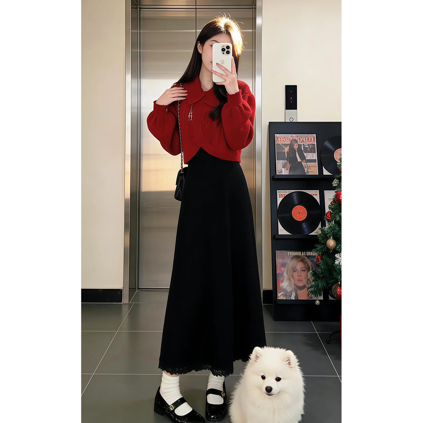 过新年战袍红色毛衣连衣裙女早春2026新款巨好看穿搭一整套装长裙