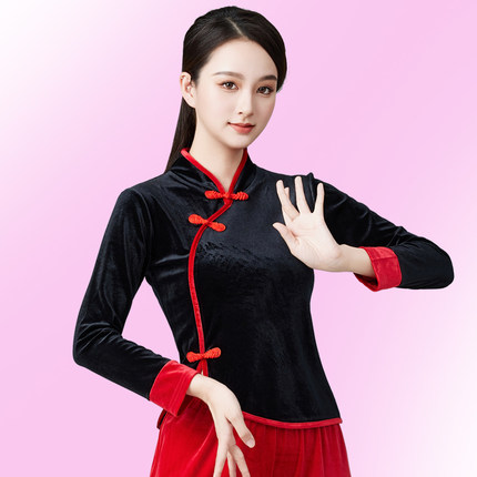广场舞服装春秋上衣成人复古表演服古典舞跳舞衣大码团队比赛舞衣