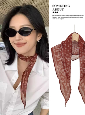 腰果花三角巾丝巾系脖高级感2025春季新款小方巾搭配颈饰飘带颈饰