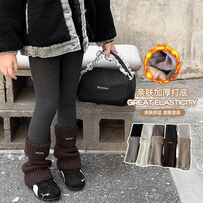 女童打底裤秋冬加绒加厚儿童连裤袜白色堆堆袜外穿宝宝九分裤子