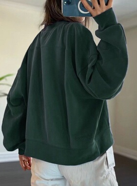 宽松休闲瑜伽服女铜氨丝oversized卫衣圆领秋冬长袖短款垂坠感zz