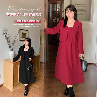 微胖大码 胖妹妹红色套装 敬酒服回门领证两件套 新款 2024秋季