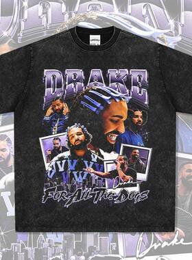跨境美式复古公鸭DRAKE印花短袖T恤Vintage水洗纯棉重磅宽松休闲