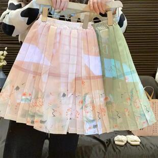 伞裙百褶裙子 新中式 韩韩良品女童国风马面裙半身裙2024夏季 新款
