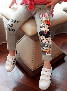 女童打底裤春装2025新款韩版儿童洋气卡通印花修身小脚裤潮19068