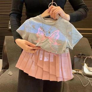 新款 韩韩良品女童短袖 2024夏装 蛋糕裙两件套潮 套装 儿童蝴蝶结T恤