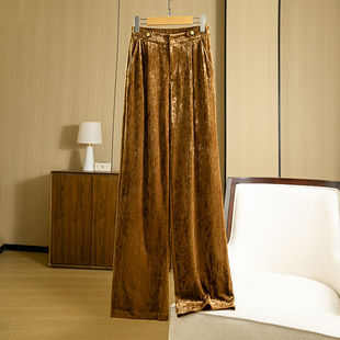 女春季 阔腿裤 垂感加长欧货女裤 宽松新款 子 鎏金丝绒西装 春秋裤 裤
