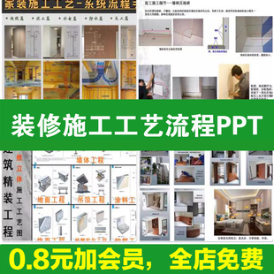 装修施工工艺流程PPT模板 室内装饰公司工程验收标准流程规范手册