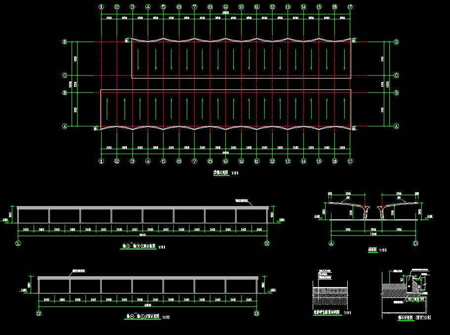 a4膜结构汽车停车棚CAD施工图下载