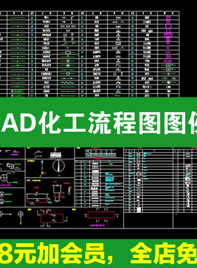 CAD化工流程图图例PID绘图图块仪表符号管道管件设备外型设计图集