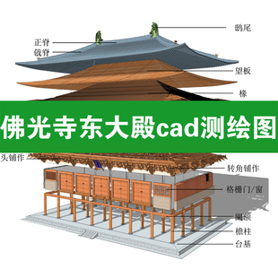 五台山佛光寺东大殿cad测绘施工图含铺作详图榫卯结构su精细模型