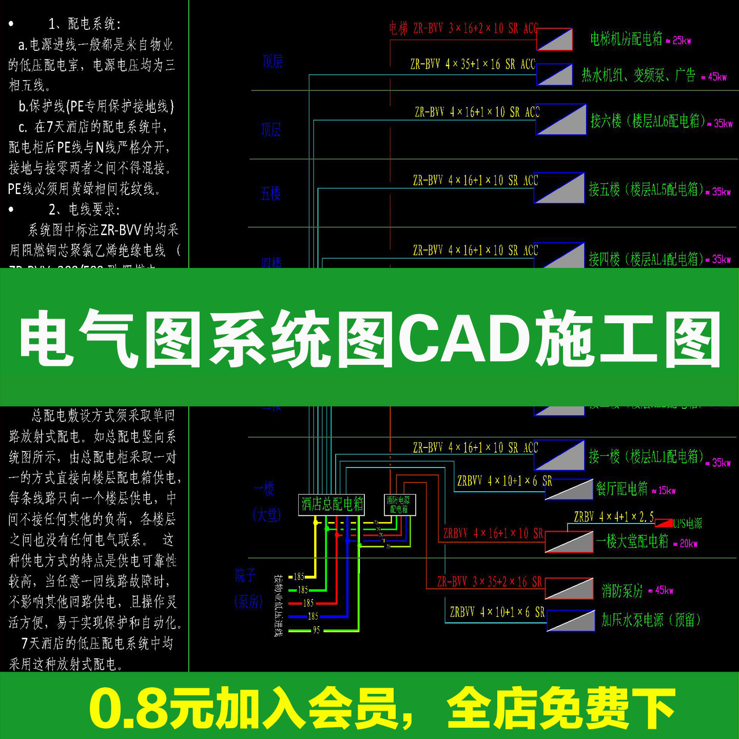 电气图系统图CAD施工图 全屋点位建筑酒店强弱电家装工装别墅图纸
