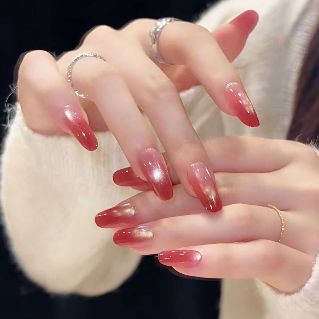 红色猫眼穿戴甲纯手工爆闪玻璃珠温柔气质显白美甲甲片,彩妆/香水/美妆工具,穿戴甲/甲片,淘宝优惠券,粉丝福利购,淘宝优惠卷