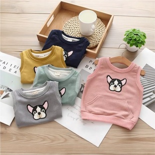 特价童装儿童小狗图案刺绣套头马春秋甲男童女童马甲宝宝背心坎肩