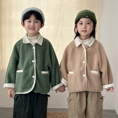 儿童羊羔绒外套皮毛一体女童新款秋冬季外套男童冬装宝宝加厚上衣