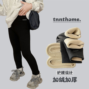 女童保暖打底裤秋冬加绒加厚韩版羊羔绒高腰纯棉外穿学生一体裤