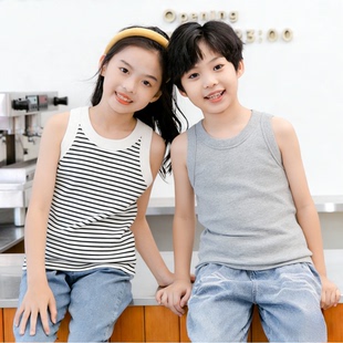 儿童纯棉条纹背心男童睡衣女童夏季内穿打底大童小孩跨栏无袖背心