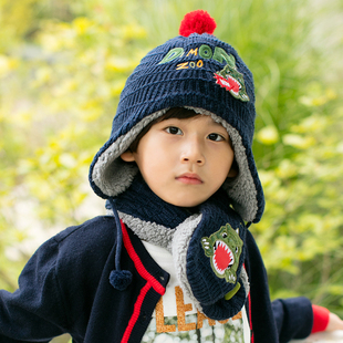 韩国winghouse儿童护耳帽男童冬季 围巾加绒幼儿园小孩围脖套头帽