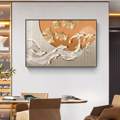 客厅装饰画单副横向餐厅吃饭厅挂画玄关鞋柜横版餐桌壁画高档九鱼