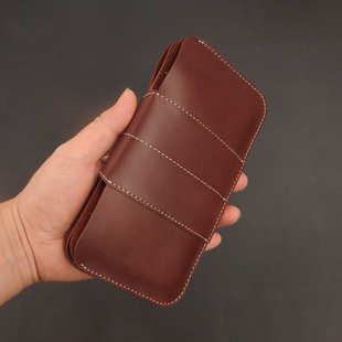 手工真皮双手机套两部手机包二合一手抓横款多功能收纳通用款牛皮