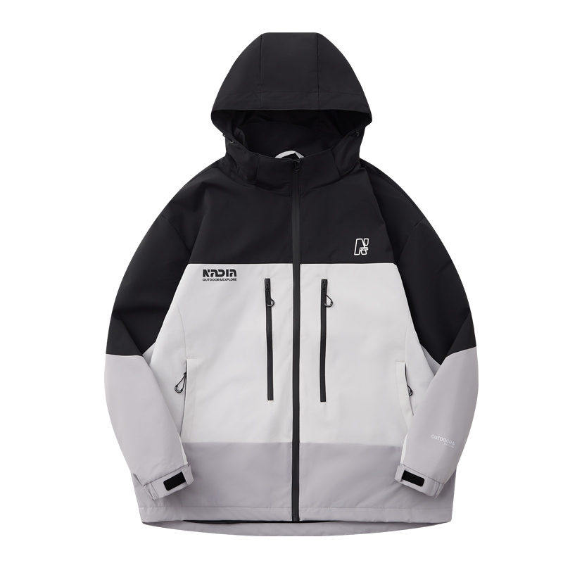 N+a纳迪亚户外运动风拼色连帽冲锋衣男女撞色外套工装夹克