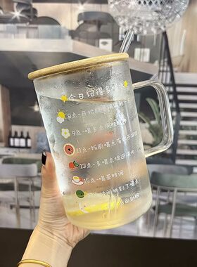 超大容量1000ml高颜值耐高温耐热开水玻璃杯带把个性早餐玻璃杯