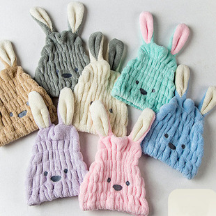 干发帽涤锦卡通兔耳朵成人吸水浴帽子毛巾女珊瑚绒干发帽干发巾