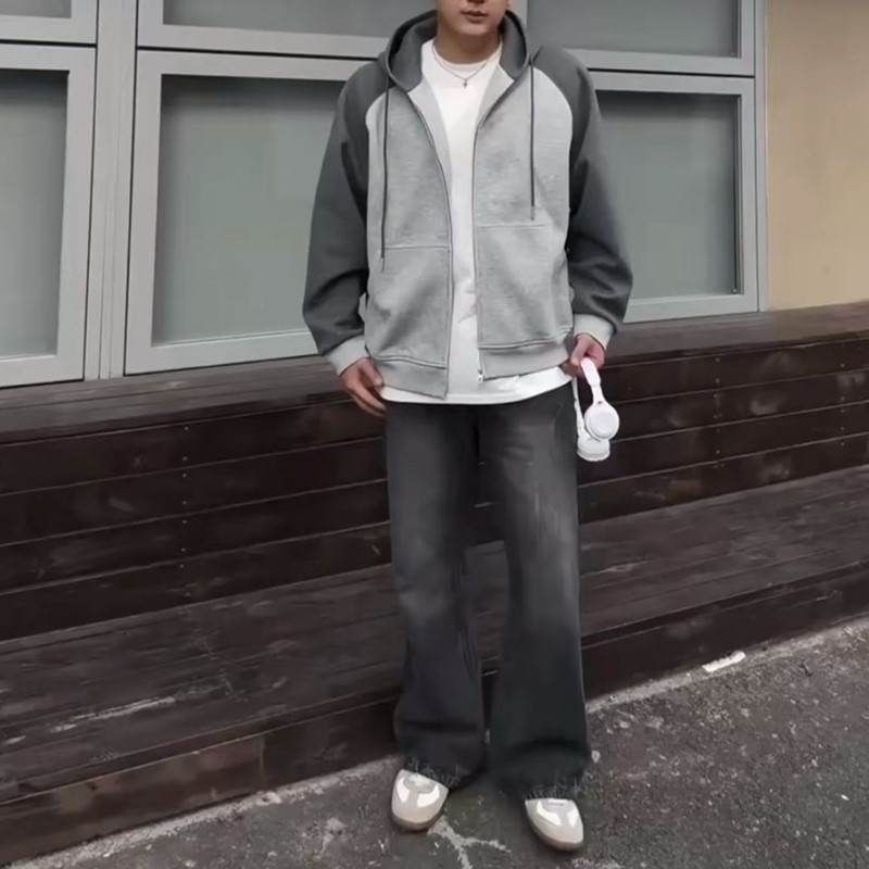 撞色连帽情侣拼接运动秋季卫衣