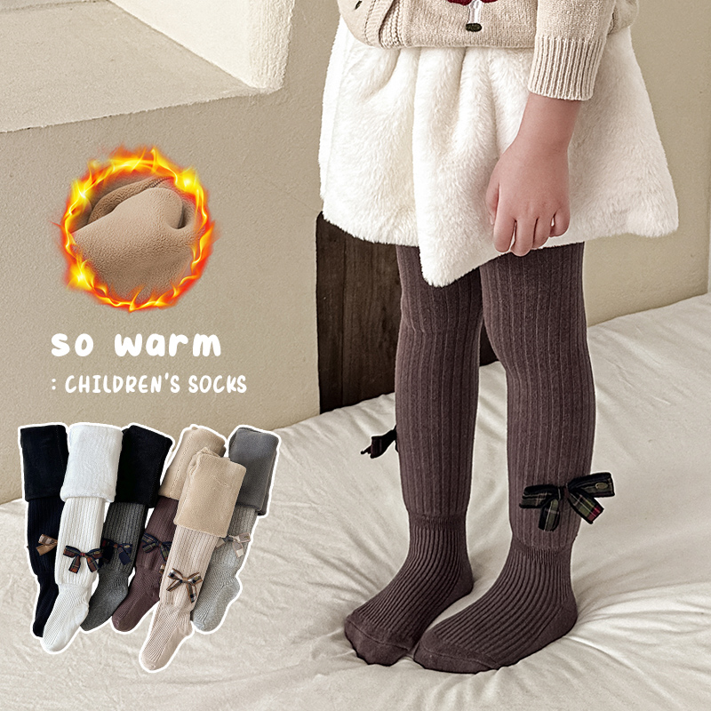 女童连裤袜秋冬季儿童打底裤加绒加厚款打底袜白色连脚女孩连体袜