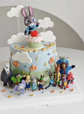 Zootopia疯狂动物城蛋糕装饰摆件朱迪尼克Hopps 儿童生日甜品插件