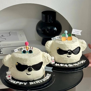 小修狗蛋糕装饰黑色酷狗墨镜眼镜男士帽子插牌可爱小狗子小熊蜡烛