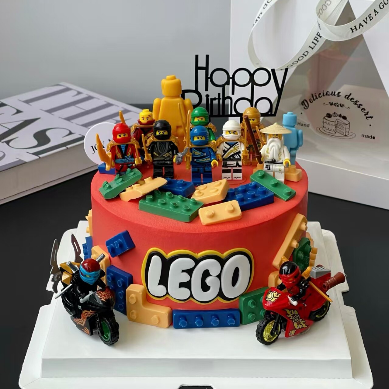 幻影忍者蛋糕装饰插件LEGO乐高积木儿童男孩摩托车生日机器人插牌