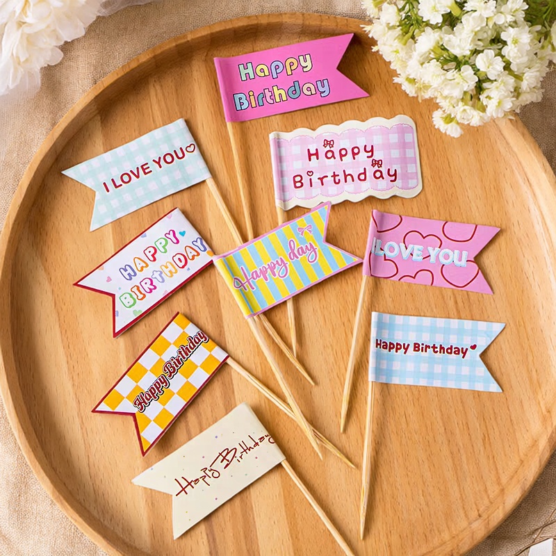 韩国ins风彩旗小旗子蛋糕装饰插件甜品台牙签旗插牌生日快乐插旗