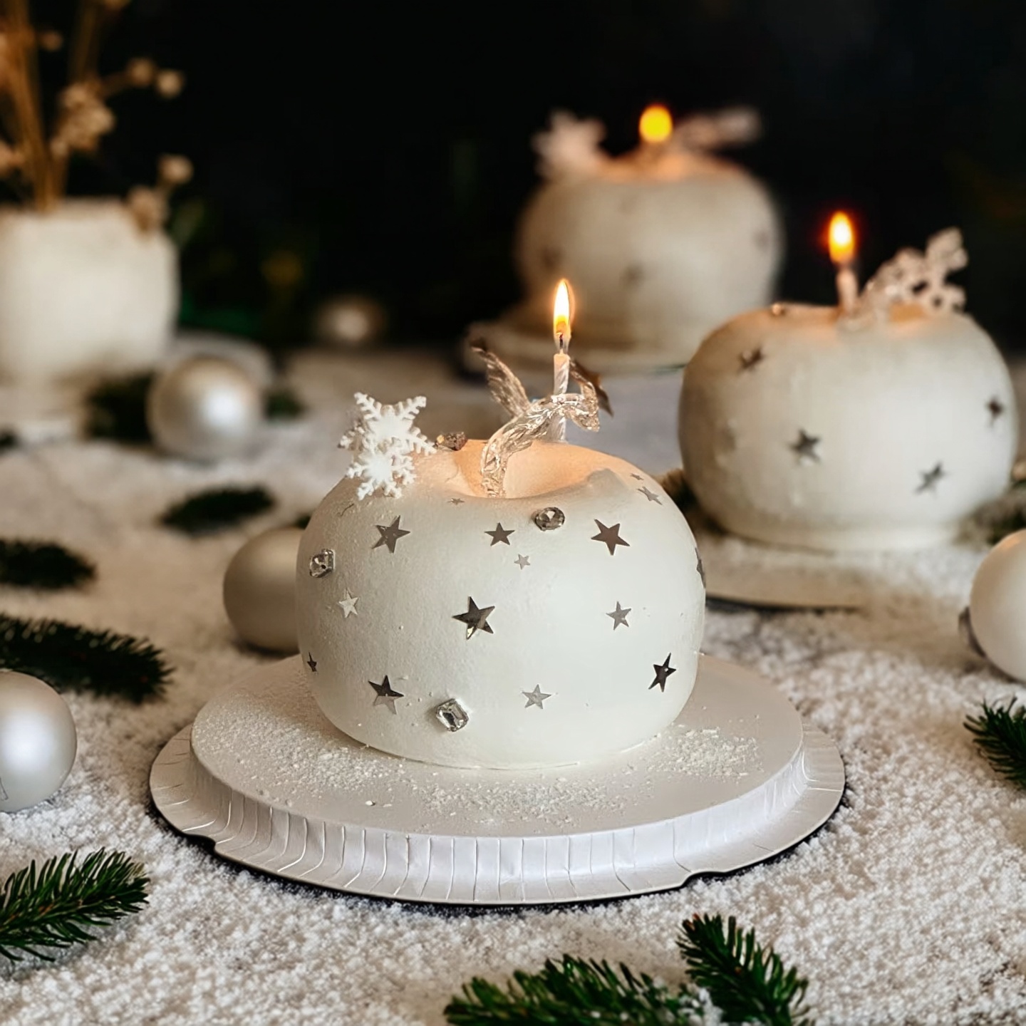 圣诞节平安夜毛绒绒苹果造型冬日主题蛋糕装饰点缀星星亮片雪花片