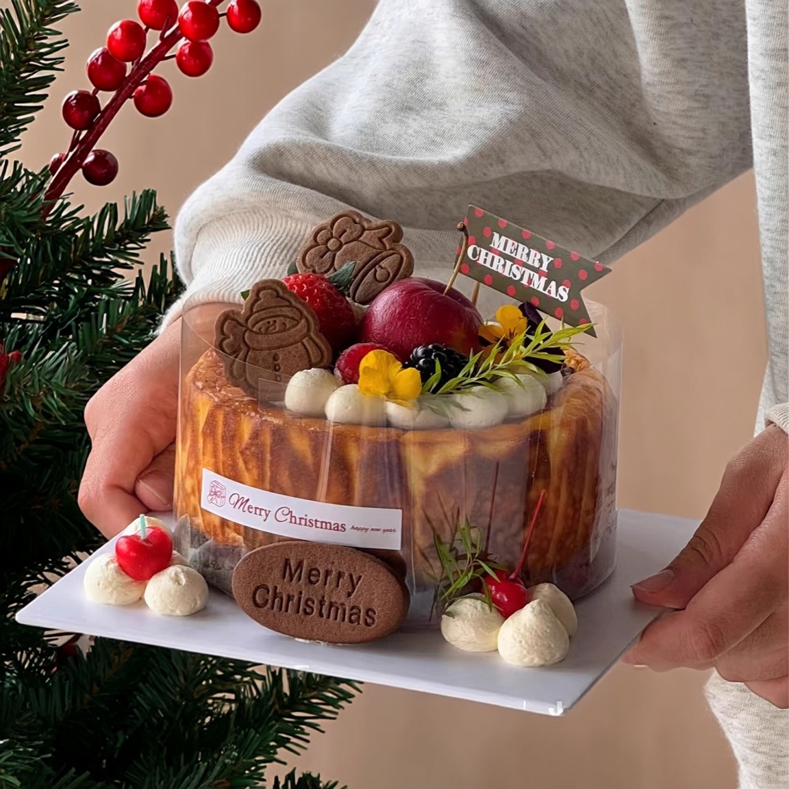 圣诞节巴斯克慕斯节日蛋糕装饰圣诞字母牌雪人铃铛饼干小旗子插件