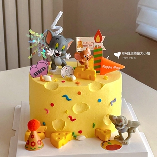 猫和老鼠蛋糕装饰摆件玩偶杰瑞汤姆JERRY 奶酪汉堡包薯条插件插牌